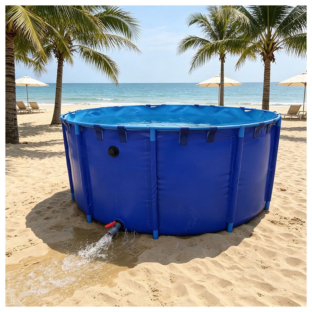 Estanque Circular Para Peces De Exterior Con Estructura Resistente, Estanque Plegable De Gran Tamaño En Lona, ​​ Para Cría De Carpas Koi, Riego Agrícola Y Almacenamiento De Agua(2.5x1.2m-5.8T)