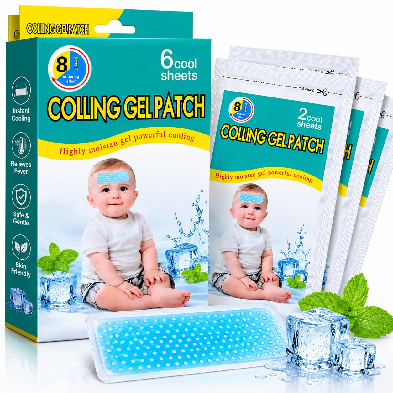 Migraine Relief Cooling Strips– Instant Cooling Headache Patch for For head, Fever, Stress & Migraine Pain Relief Gentle Skin Safe Gel Pad (Cooling Patch 6 - Sheet)