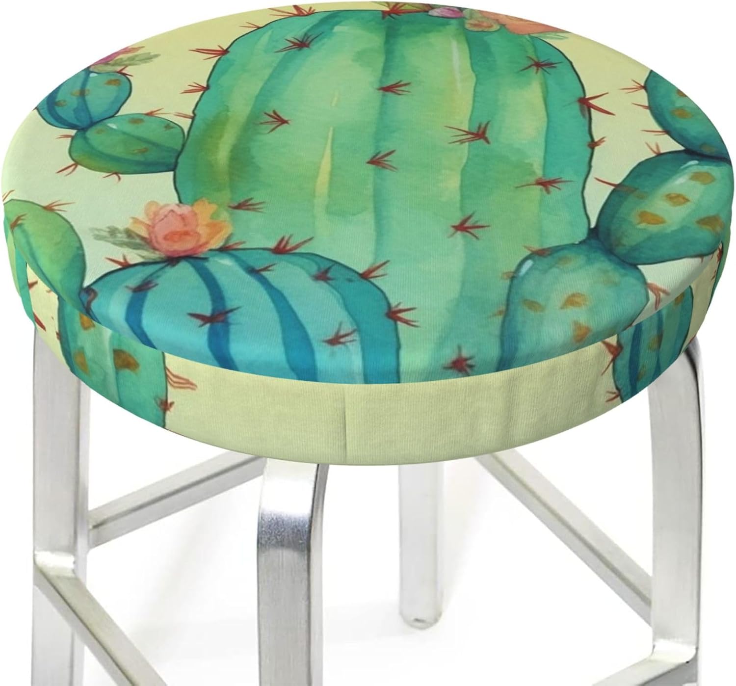 Bar Stool Cover Round Elastic Stool Cushion Covers Funny Cactus Bar Chair Cover Washable Stool Cushion Slipcover Stretch Stool Seat Covers for 12-14 Inch Chair
