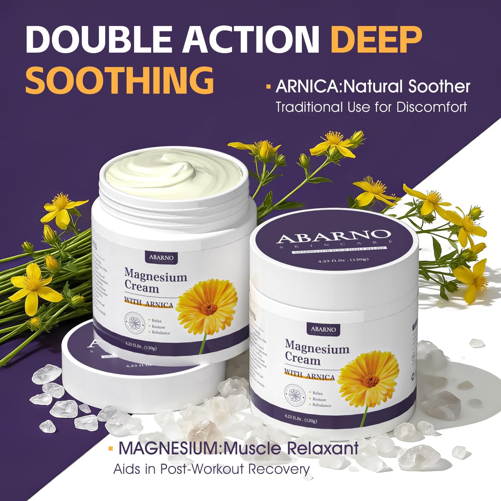 Abarno Magnesium Cream with Arnica, Unscented Body Balm