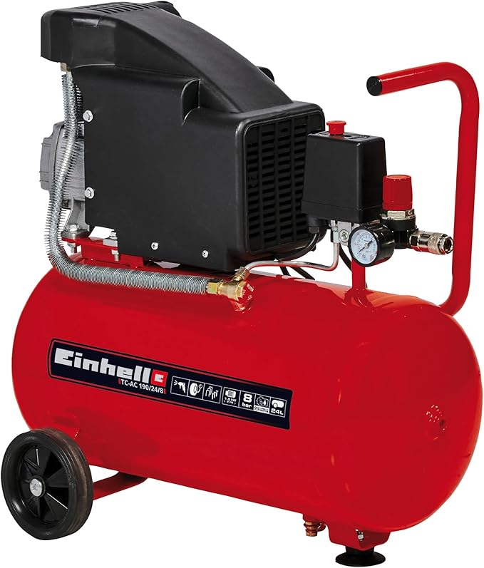 Einhell Compresseur à air TC-AC 190/24/8 (1500 W, Cuve de 24 L, Pression 8bar, Débit d'aspiration 165 l/min, Réducteur de pression)