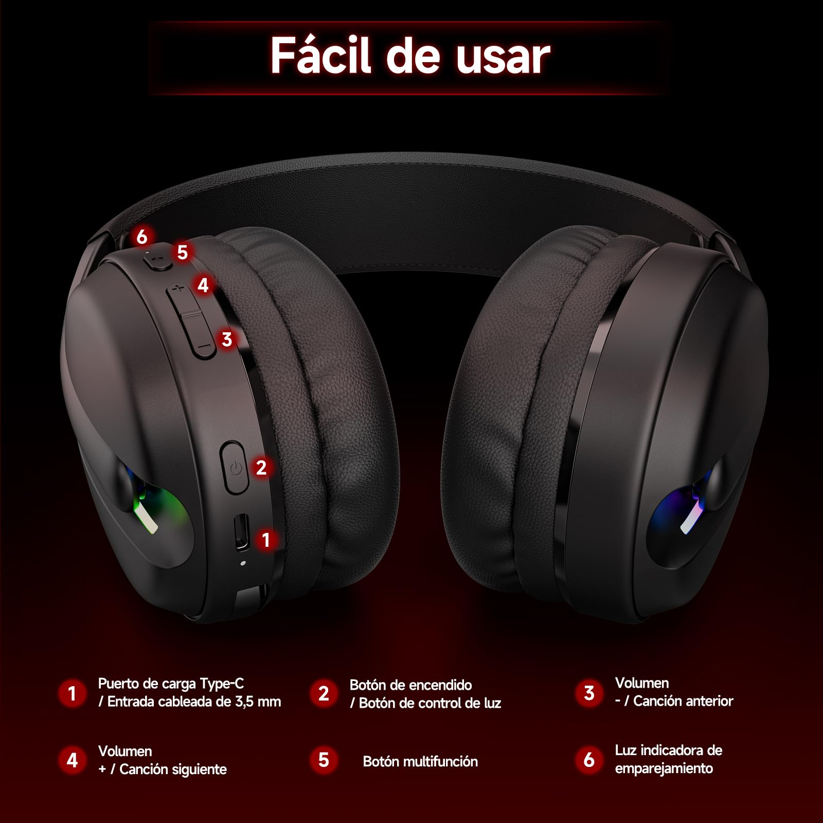 MANKIW Cascos Gaming Inalámbricos Estéreo HiFi con Micrófono Antirruido, Auriculares Bluetooth 5.4 con Baja Latencia para Juegos, 2,4GHz Conexión Tri-Modal, 40 Horas de Reproducción