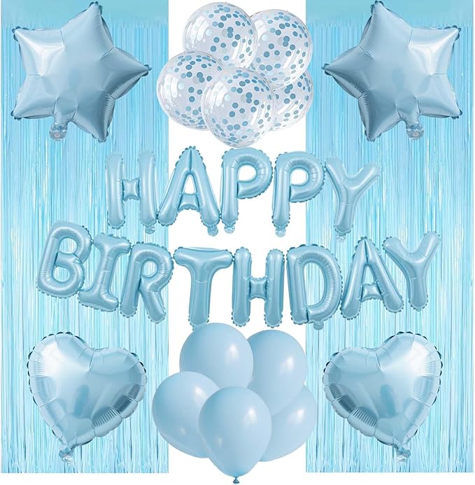 Kit Decoración Fiesta Cumpleaños Azul Claro 29 Piezas Globos