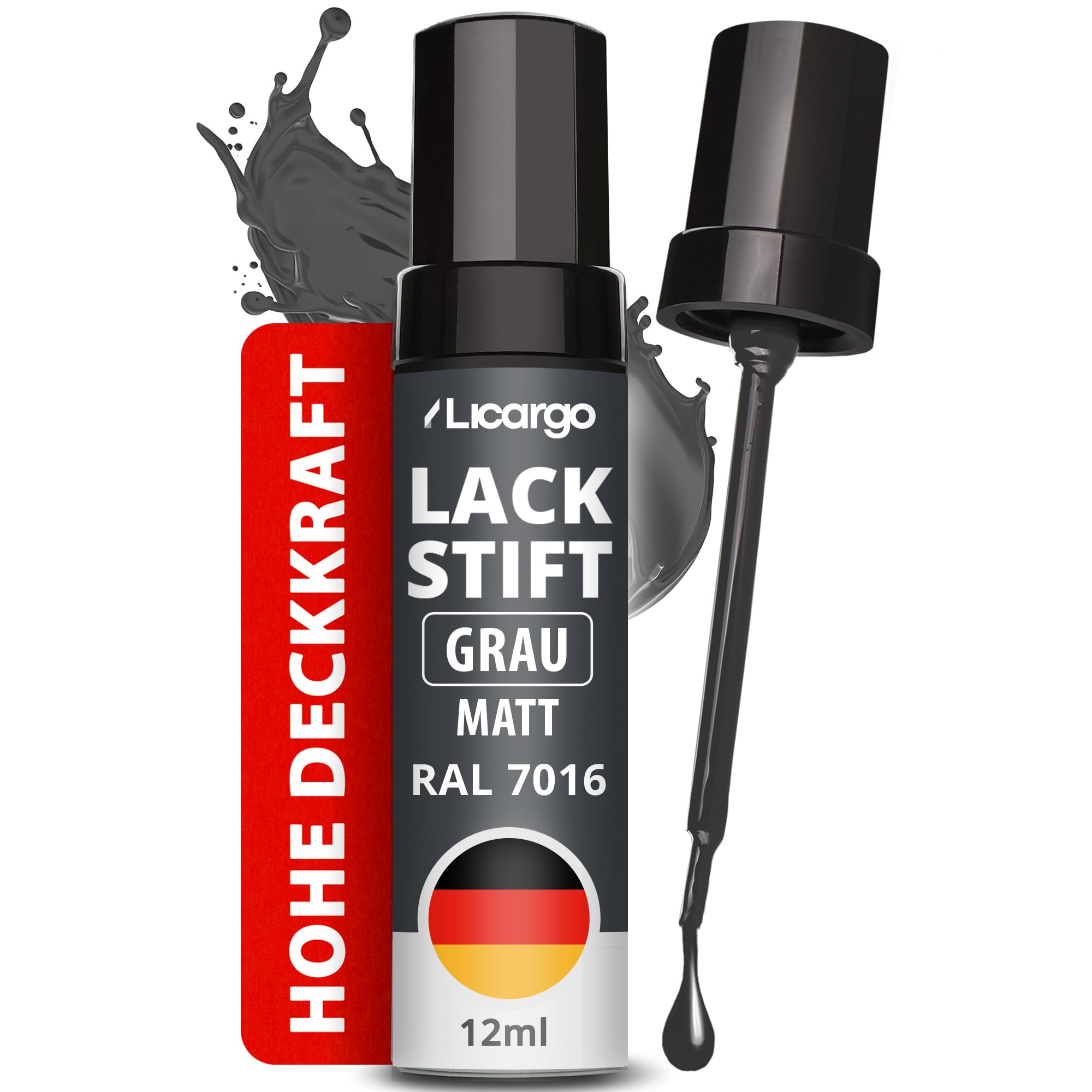 LICARGO Lackstift Anthrazit Grau Matt RAL 7016 – Präziser Pinsel für kleine Kratzer & Steinschläge – Hohe Deckkraft, schnelle Trocknung – Reparaturlack Auto, Felgen & Metall, Made in Germany