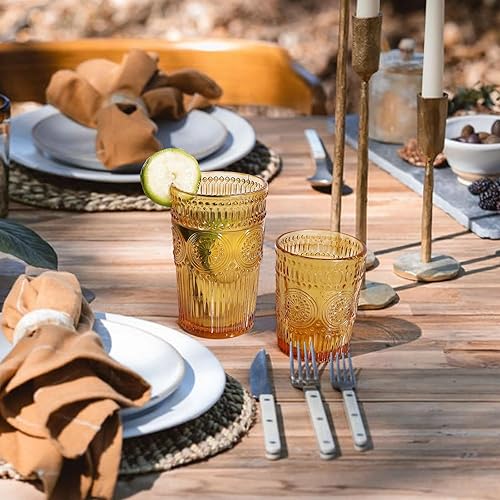 Miniatura 5 de Juego de 12 vasos de bebida vintage, vasos altos de 12 onzas y vasos de cristalería acanalados en relieve de 9 onzas para cóctel de Acción de