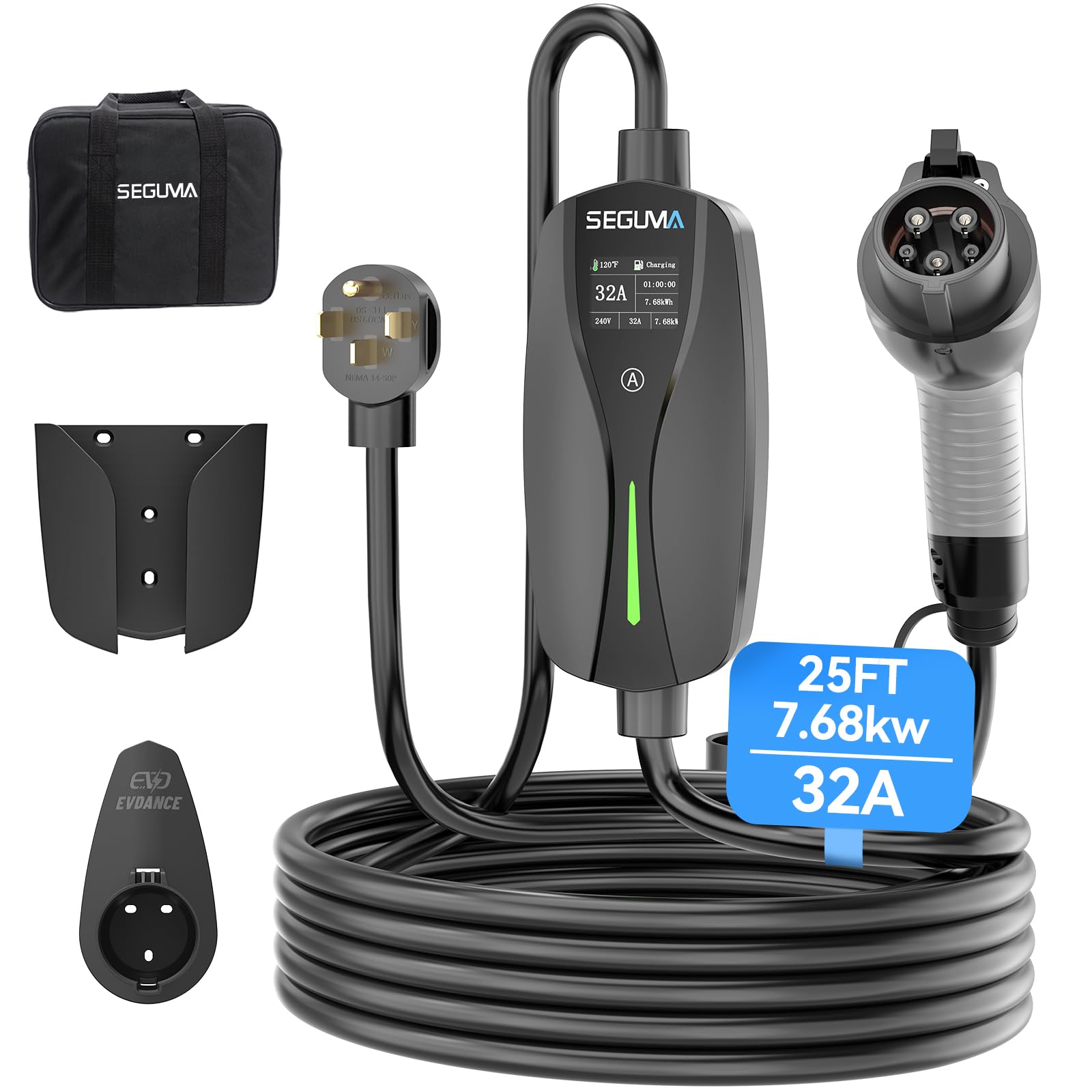 SEGUMA Level 2 EV Charger (32 Amp, 240V), NEMA 14-50 Plug Electric
