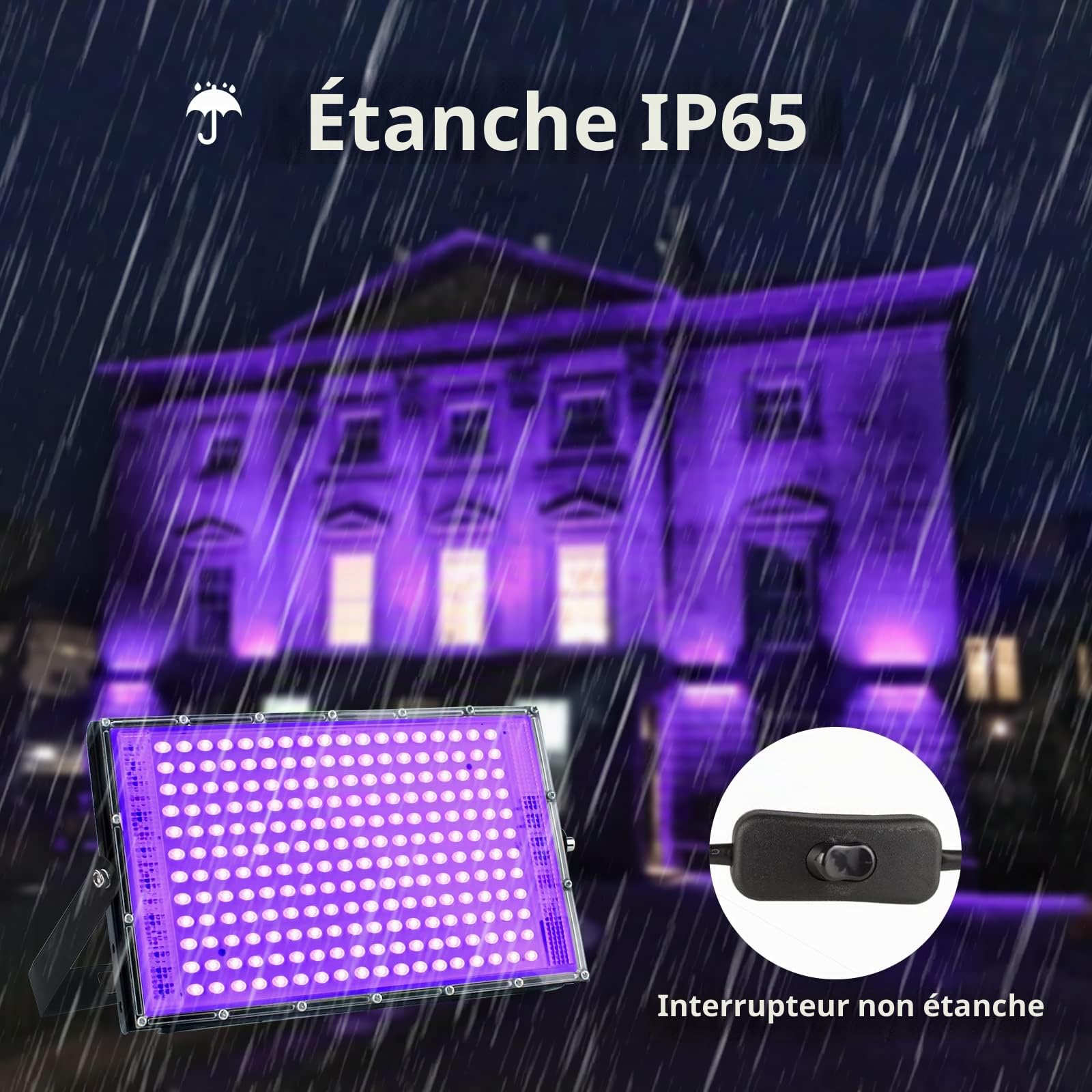 CREATESTAR Lumiere Noire LED 150W Lot de 2, Projecteur Lumière UV Extérieur, 395-400nm, Lumière Violette de Fête IP65 étanche pour Bar, Halloween, Soirée, Aquarium, Néon, Effets Fluorescents