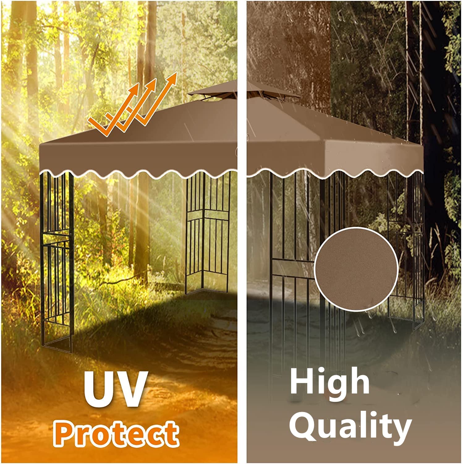 Gazebo Replacement Cover 3x3 m, 300D Polyester Waterproof Canopy Top with PA Coating - Image 4