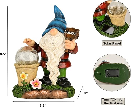 Miniatura 7 de DiliComing Estatuas solares de gnomos de jardín para exteriores, bonita estatua de gnomo con bienvenida para patio, porche, césped, figura de gnomo