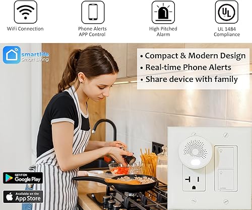 Miniatura 2 de Smarter Living Detector de gas WiFi inteligente (gas natural, propano y otros gases inflamables), alarma fuerte de 70 dB, notificaciones