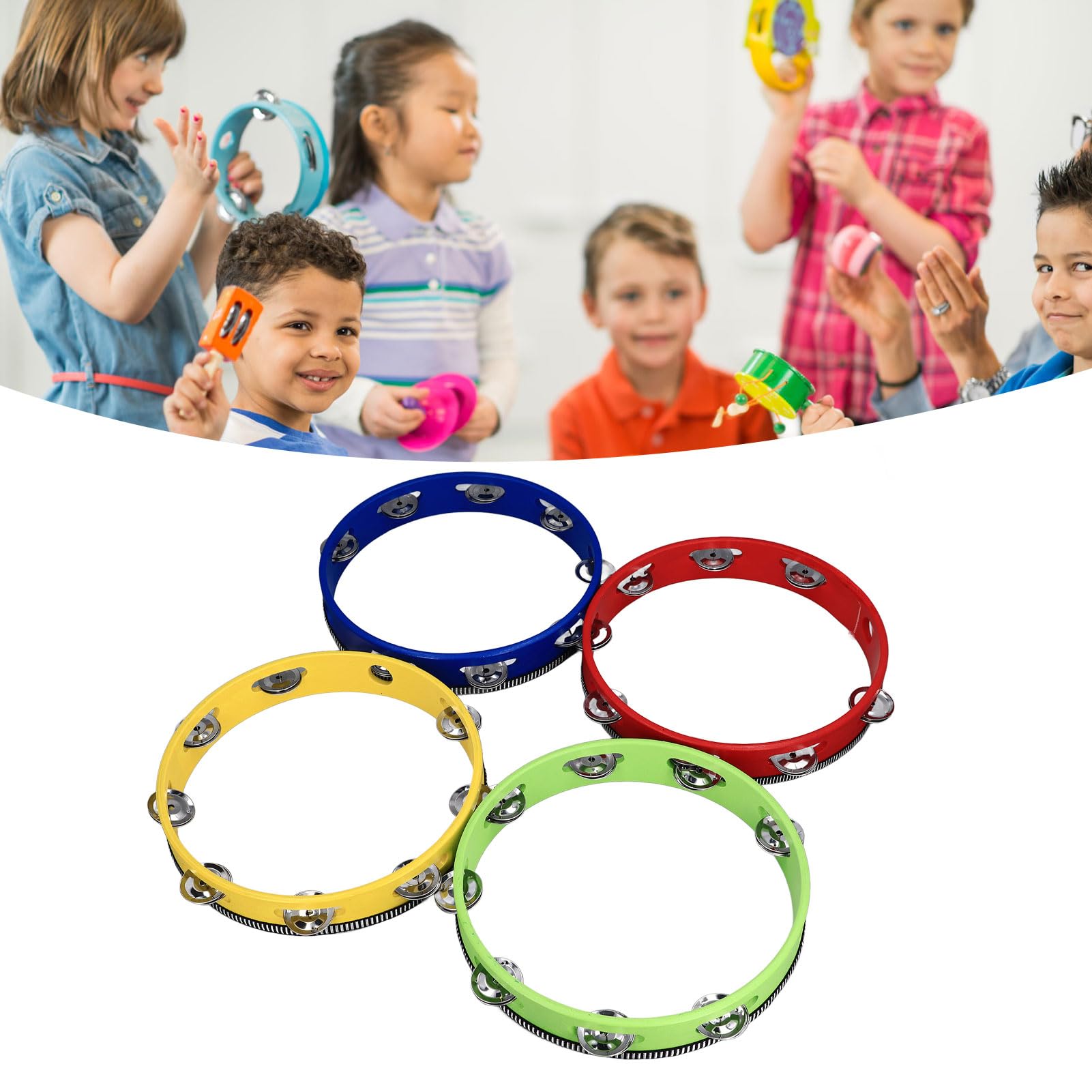 Tambor de Pandereta, Sonido Claro y Claro, Pandereta de 4 Piezas para Practicar