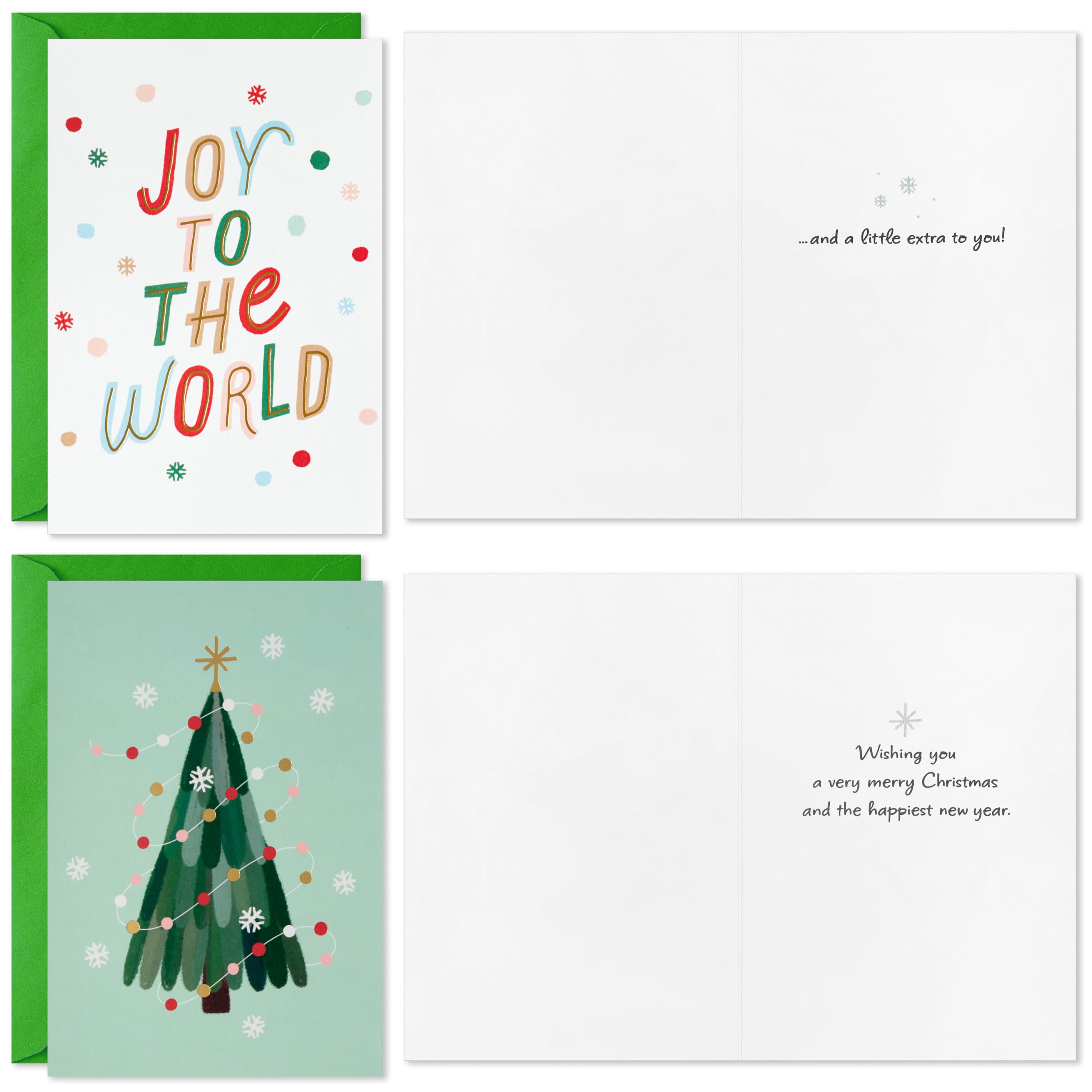 Hallmark Assortiment de cartes de Noël en vrac, icônes ludiques (72 cartes et 72 enveloppes) Joy to the World, Deck the Halls, bonhomme de neige, cacao, pommes de pin, arbre