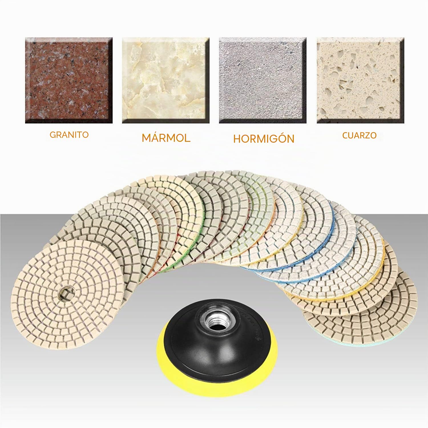 Disco de Diamante para Pulir, 100 mm Húmedo de Pulidoras de Diamante Accesorios 50#,100#,200#,400#,800#,1500#,3000#,6000# para pulidor de piedra mojada pulidora -OA1597SET15