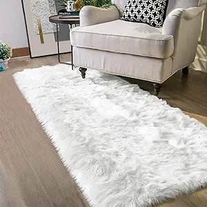 Latepis Runner Rugs for Hallway 2x8 White Faux Sheepskin Fur Rug Fluffy Shag Rugs for Bedroom Living Room Rug Rectangle