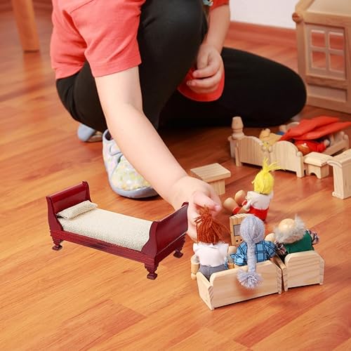 Miniatura 8 de COHEALI 2 piezas de cama de casa de muñecas de madera, muebles de casa de muñecas de 1 a 12 escalas, muebles de casa de muñecas de madera para casa