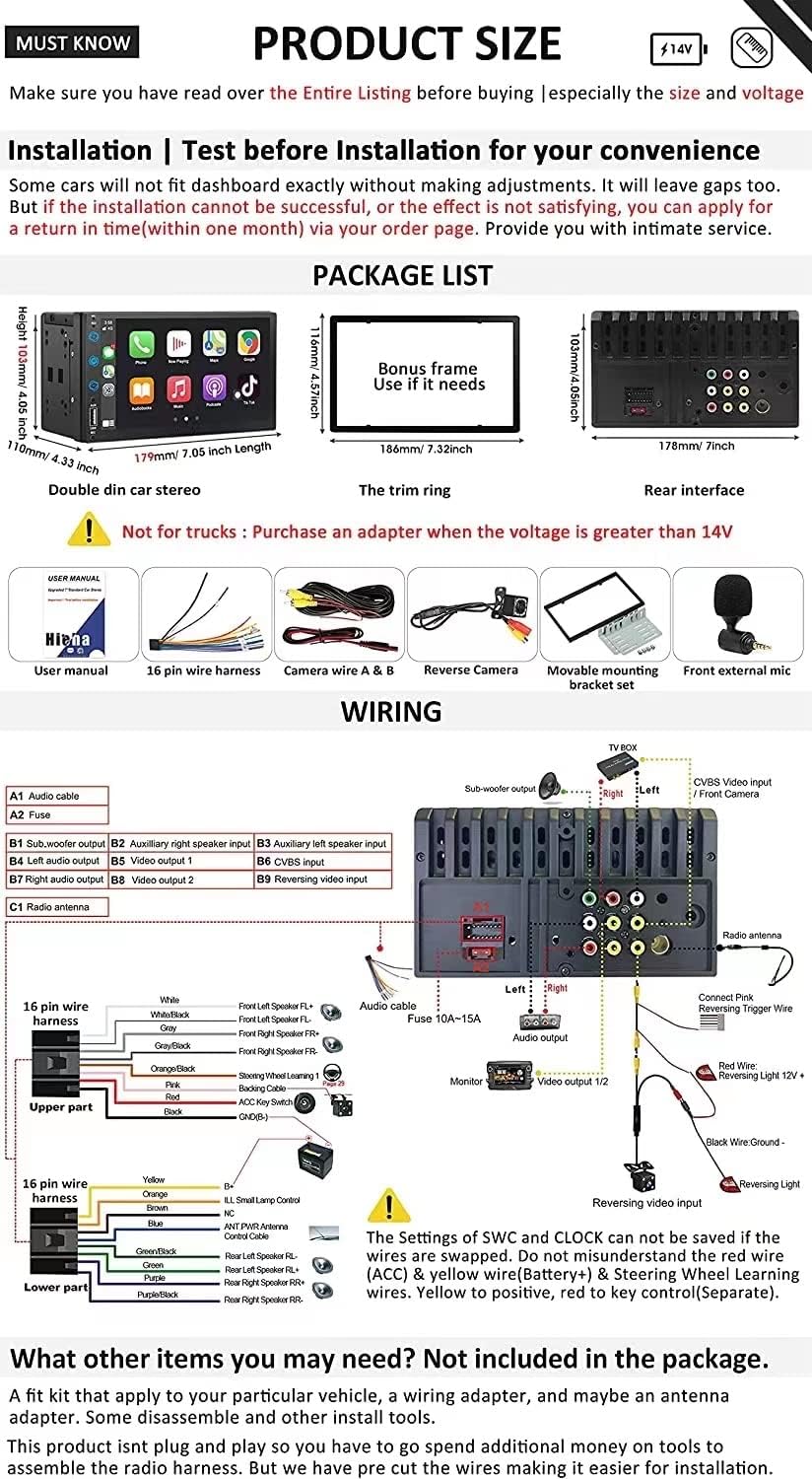Double Din Car Stereo Radio Voice Control Apple Carplay & Android Auto, 7In HD LCD Touch Screen Bluetooth 5.2, MP5 Player with Mirror Link, Backup Camera, USB/SD A/FM Audio Receiver, Subwoofer : Electronics