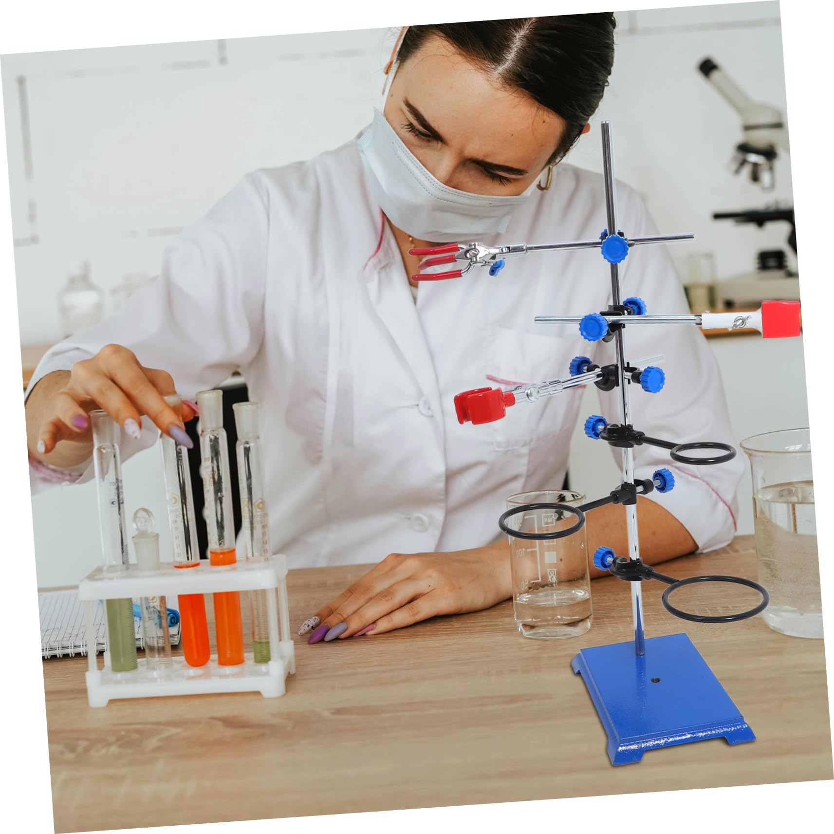Mobestech Set Supporto da Laboratorio in Ferro Base Quadrata e Morsetti a Tre Zampe per Fissaggio Sicuro Durante Esperimenti di Filtrazione e Riscaldamento