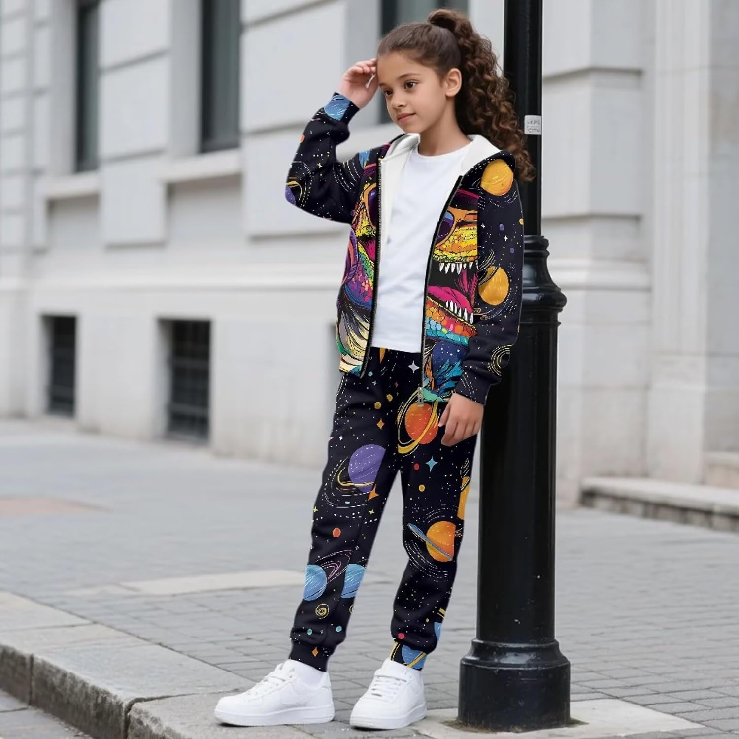 Girls Boys Casual 2 Piece Suit Set Long Sleeve Zipper Sweatshirts and Sweatpants with Pockets Fall Winter Tracksuit