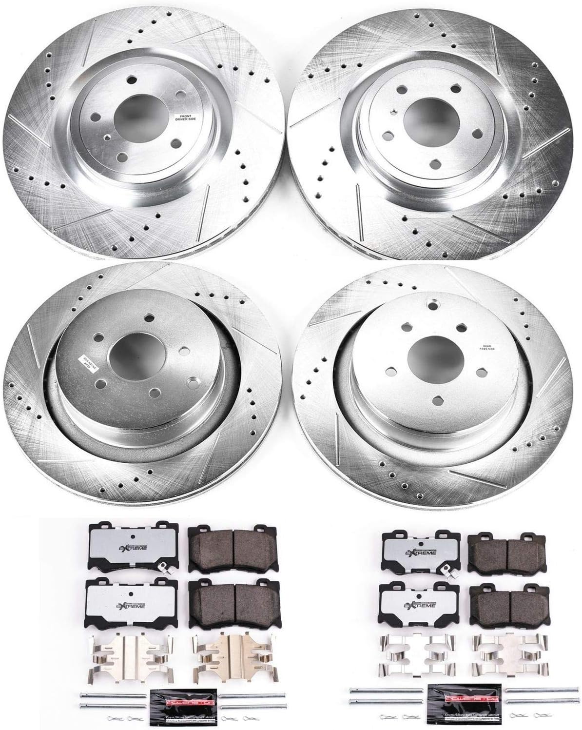 PowerStop Front and Rear Brake Kit For INFINITI FX50 2009-13 |M35h 2013 |M37 2011-13 |M56 2011-13 |Q50 2014-24 - Carbon Fiber Ceramic Brake Pads + Drilled & Slotted Rotors Upgrade, K5823-26
