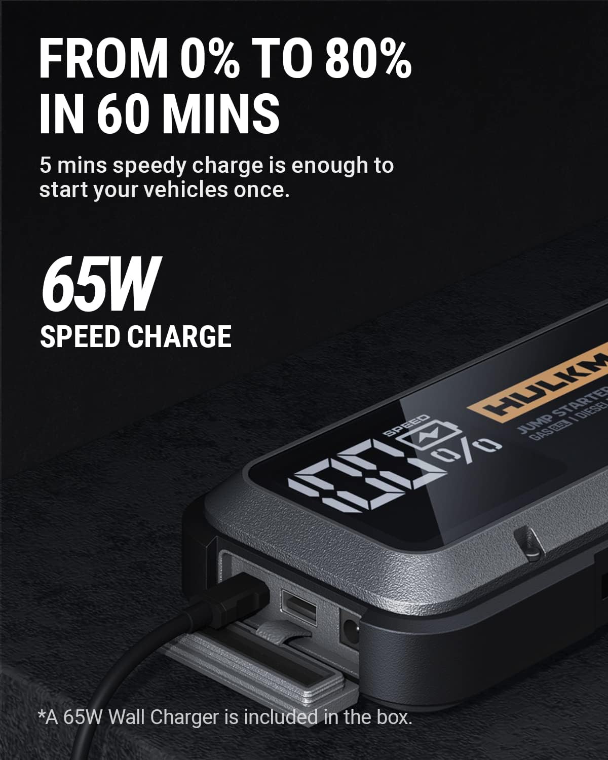 HULKMAN Alpha85S -40℉ Start Tech Jump Starter 2000 Amp 20000mAh Car Starter with 65W Speed Charge Lithium Portable Car Battery Booster Pack for up to 8.5L Gas and 6L Diesel Engines