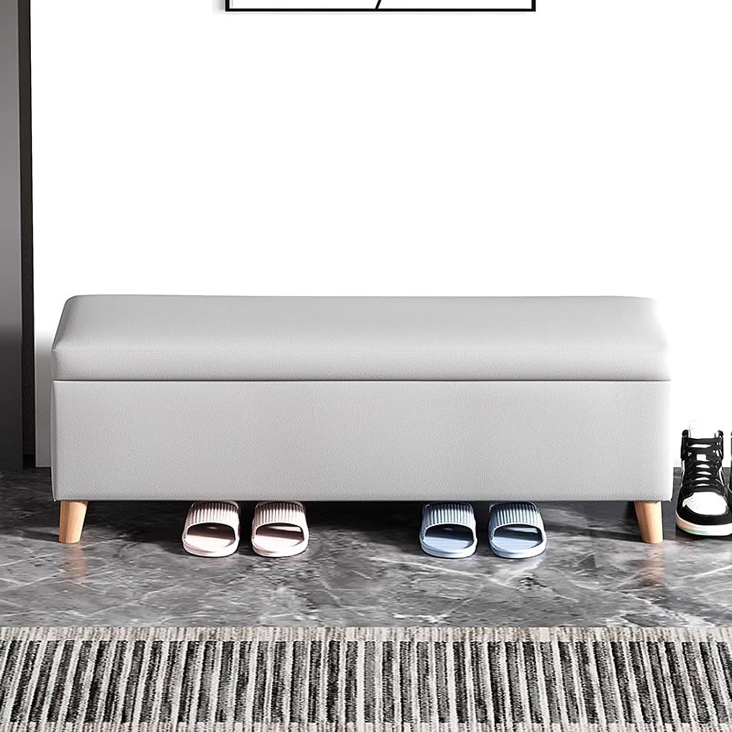 Ottoman Storage Box with Padded Seat, Leather Shoe Bench Entryway Bench with Storage Upholstered Bench Storage Ottoman Bench for Front Door