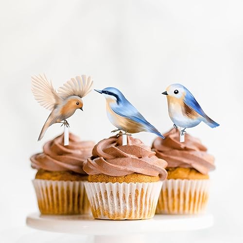 Miniatura 6 de Decoración para cupcakes de postre con purpurina, 18 piezas, pájaro volador, suministros de decoración de temática de naturaleza, suministros de