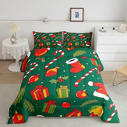 Erosebridal Juego de edredón con gorro de Navidad, calcetines de Navidad, regalo de Navidad, decoración de ropa de cama, relleno de edredón de Feliz