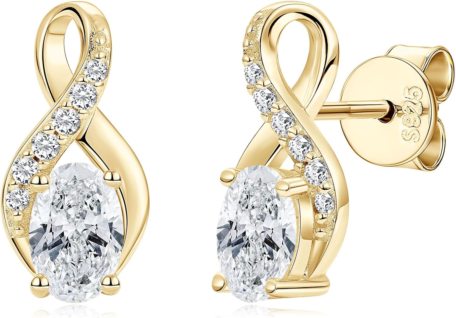 Infinity Moissanite Stud Earrings, 1.0cttw D Color 4x6mm Oval Cut Moissanite, 925 Sterling Silver Infinity Love Earrings for Women Birthday Jewelry Gifts