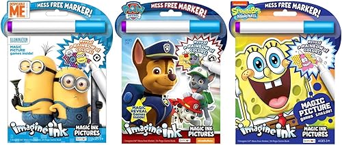 Paquete de 3 libros de actividades Imagine Ink Magic Pictures - Despicable Me, Paw Patrol y Bob Esponja
