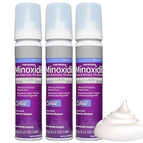 Minoxidil - Tratamiento de crecimiento del cabello con 5% de espuma para mujeres, latas de 2.11 onzas, paquete de 3, suministro para 6 meses