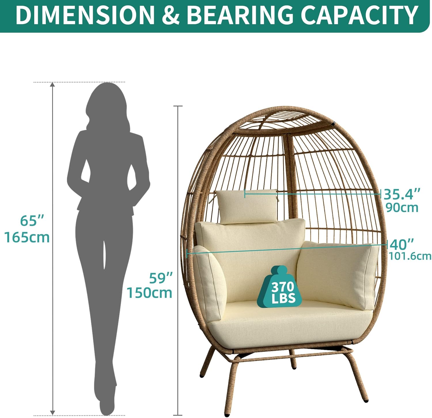 Diagram showing the dimensions of the oversized egg chair