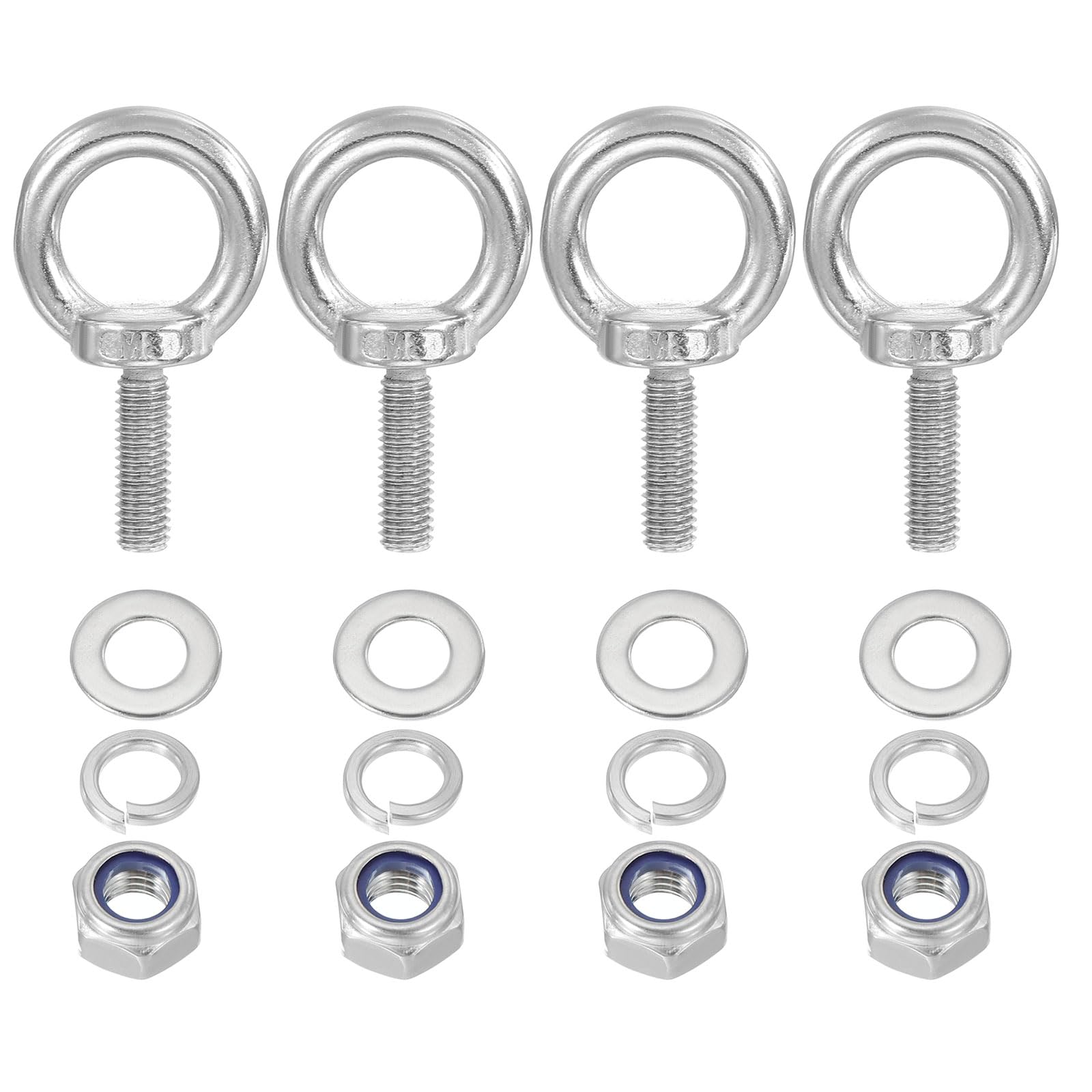 PATIKIL M8 x 25mm Eye Bolt with Nut, 4 Pack 304 Stainless Steel Lifting Shoulder Eyebolt Lift Thread Screws for Hanging Silver
