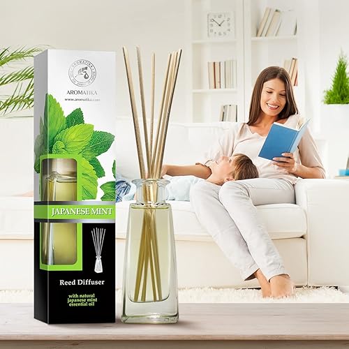 Miniatura 4 de Difusor de varillas de menta japonesa, 3.4 onzas líquidas, difusor perfumado con palos de ratán, fragancia de menta, recarga de difusor de