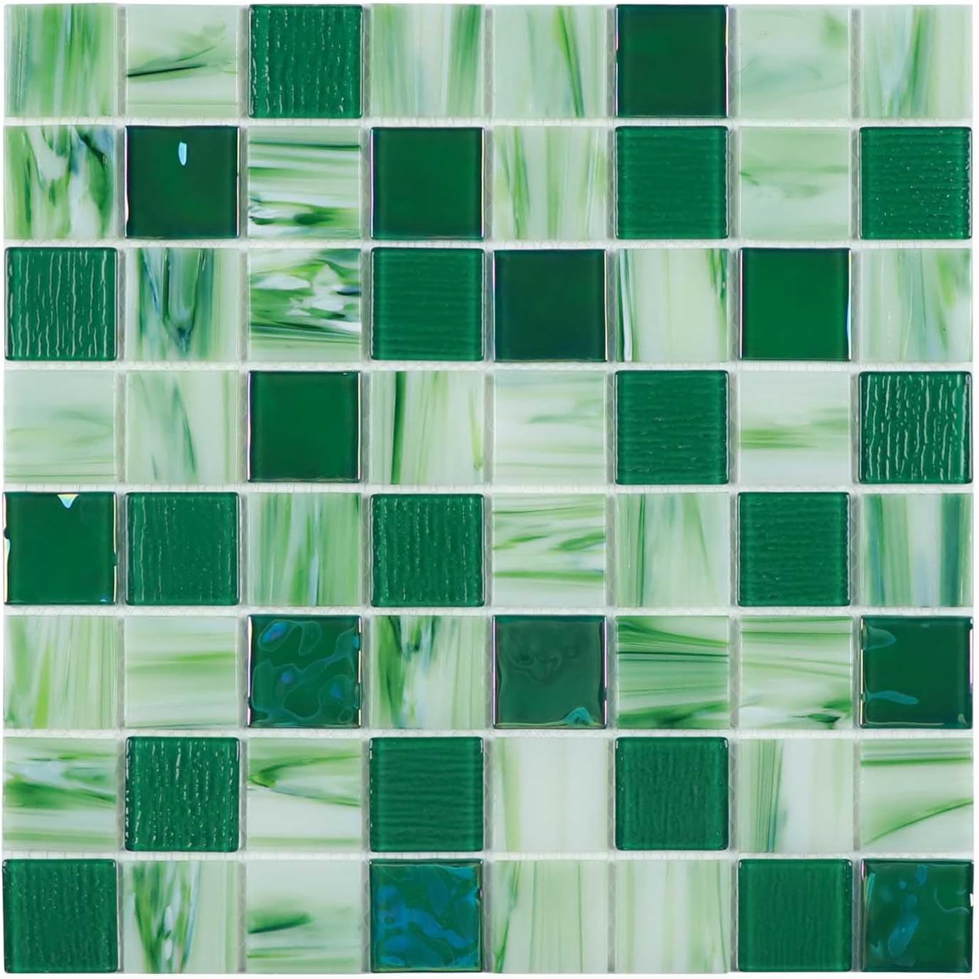 Glass Mosaic Tile Backsplash, 12" x 12" Iridescent Emerald Green Glass Pool Tile for Kitchen, Bathroom, Shower Walls, Swimming Pools, Spa (5 Sheets, 5 sq.ft.)