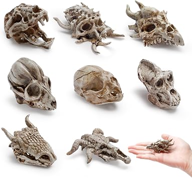 Bbiamsleep 8 Pcs 2.3 Inch Animal Skulls Figurine Resin Mini Skulls Dinosaur Alien Animal Skulls Decor Ornament Mini Skull Heads for DIY Projects Halloween Christmas Decoration