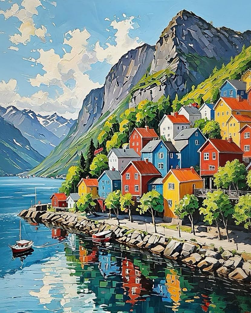 Geeheiy Trtdopnf1p105 Paint By Numbers For Adults, Mountains Paint By Numbers Kits For Beginner, Countryside Diy Adult Painting By Numbers Canvas Kits For Gift Home Decor 16 X 20 Inch