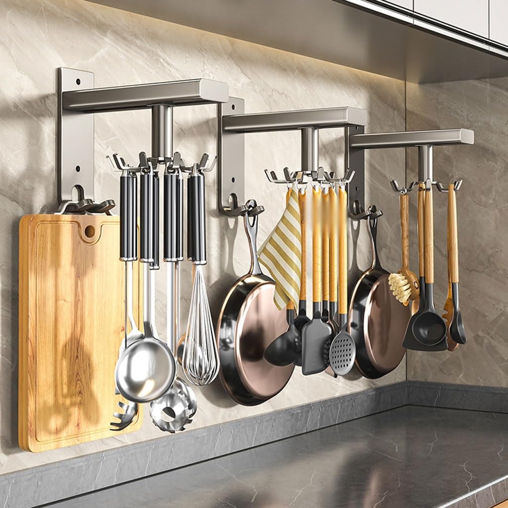 Kitchen Storage Rack Kitchen Storage Rack No Punching Wall-mounted Spatula Spoon Hanging Rack Rotating Hook Kitchen Utensil Storage Rack Kitchen Storage Shelf