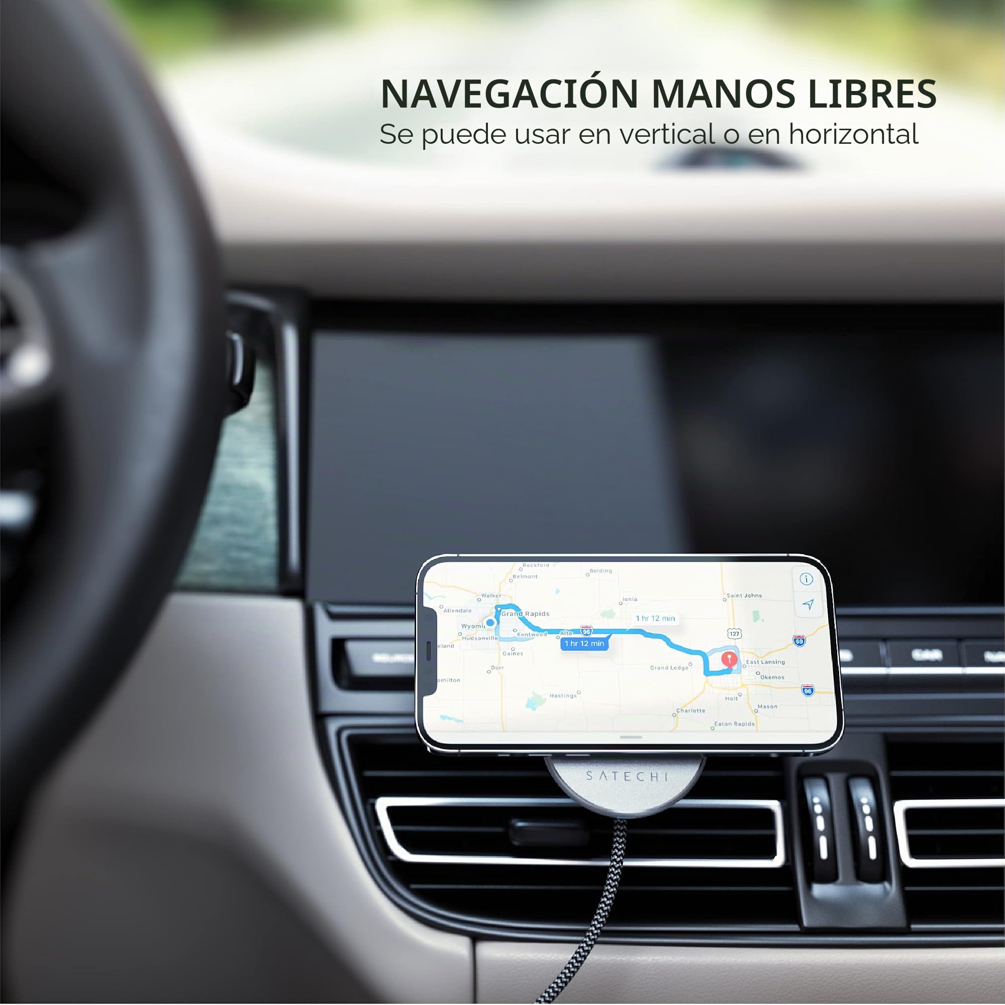 SATECHI Cargador de Coche Magnético Qi 7,5W, Compatible MagSafe | Carga inalámbrica Qi 7,5W tipo MagSafe, soporte para rejilla de ventilación, compatible con iPhone 17-12