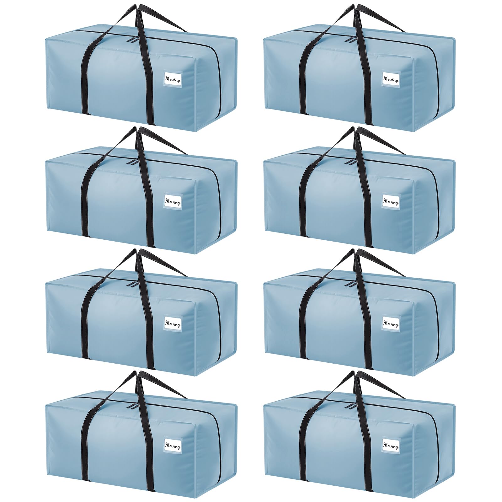 Dntorx 8 Pack 120L Heavy Duty Moving Bags, Waterproof Clothes Storage Bag, Large Packing Box with Zips for Clothes Moving Travelling Camping Garden Tools Christmas Storage Containers Light Blue