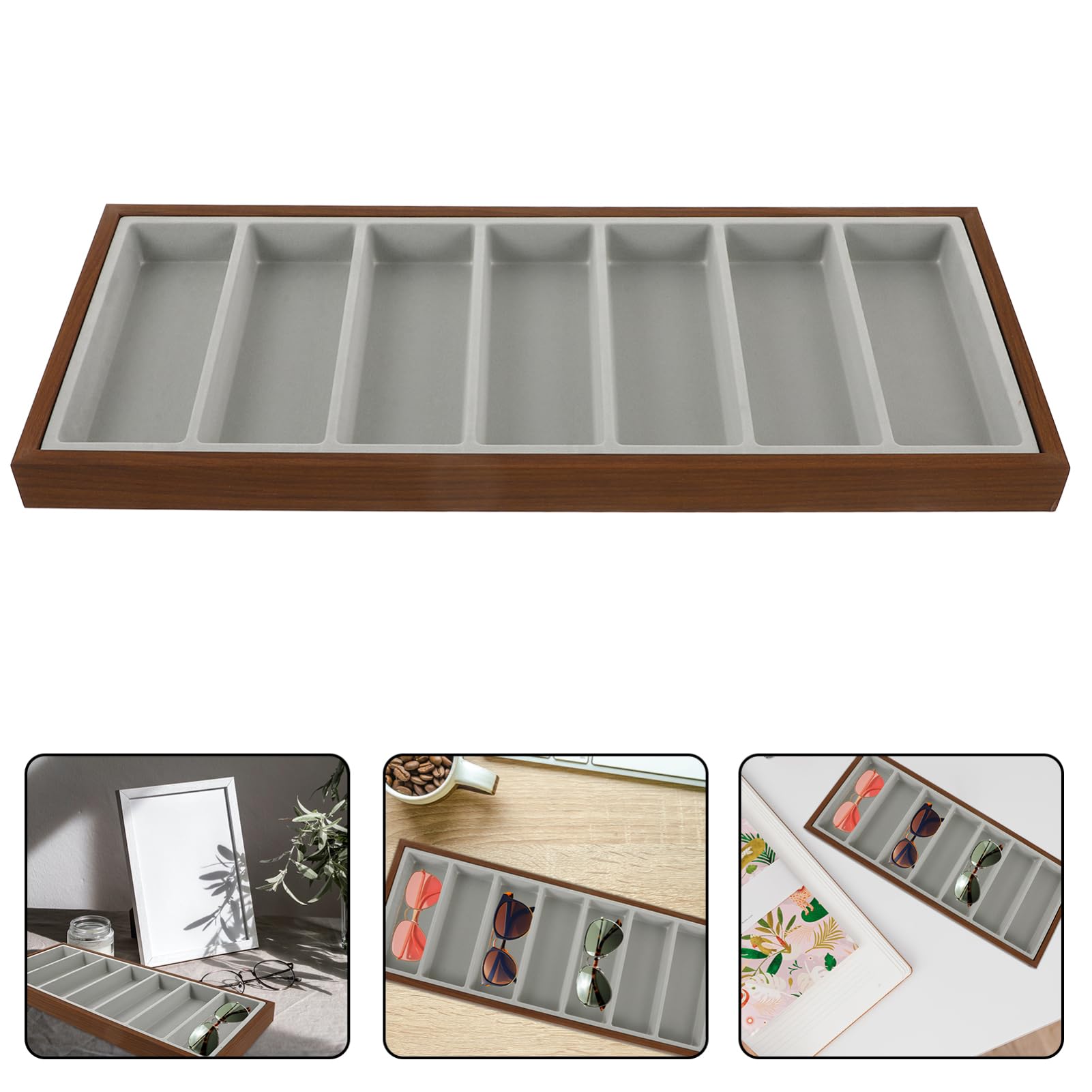 Beavorty Bandeja Organizadora para Gafas de Sol de Madera 7 Compartimentos
