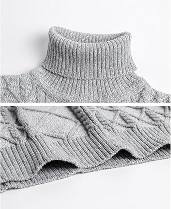 Men's Turtneck Cable Knit Pullover Sweaters Long Sleeve Basic Tops Slim Fit Solid Color Warm Sweaters