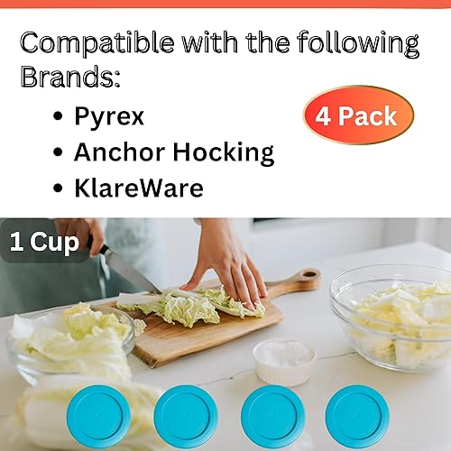 Miniatura 8 de Klare Ware - Tapas de repuesto para Pyrex 7202, Anchor Hocking y Klare Ware Ware - Recipiente de vidrio no incluido (paquete de 4, turquesa)
