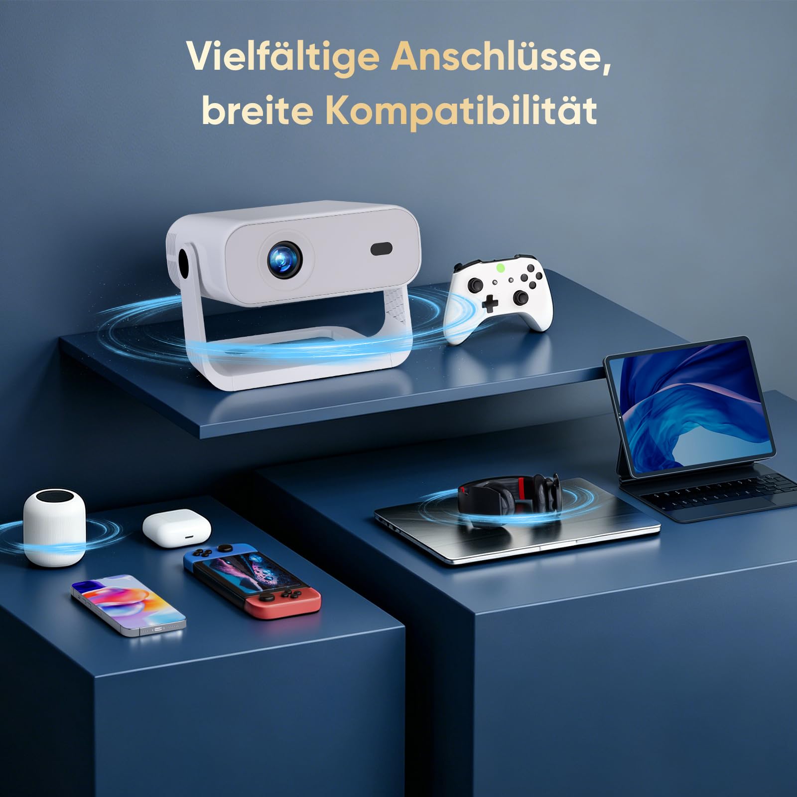 2026 Neuer Smart Mini Beamer Integrierte APP, Android 14,20000Lumens, Unterstützt 4K-Dekodierung,Automatische Trapezkorrektur, WiFi6 & BT5.2 Projektor，Beamer Heimkino für Handy/HDMI/PC