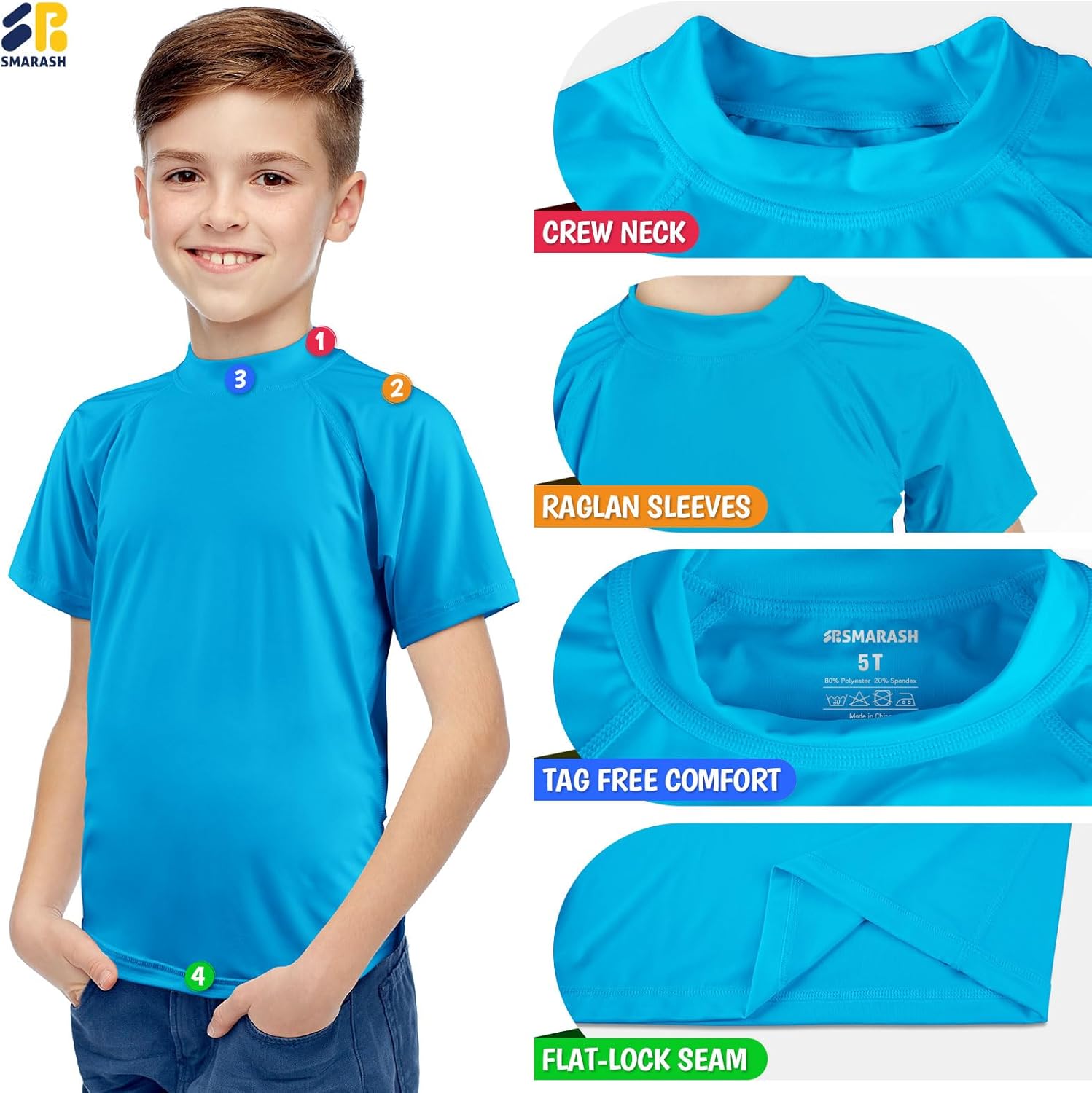 Boy's UPF 50+ Rash Guard Swim Shirts Short Sleeve Sun Protection SPF Fishing Surfing Water Beach Shirts Quick Dry - Image 5