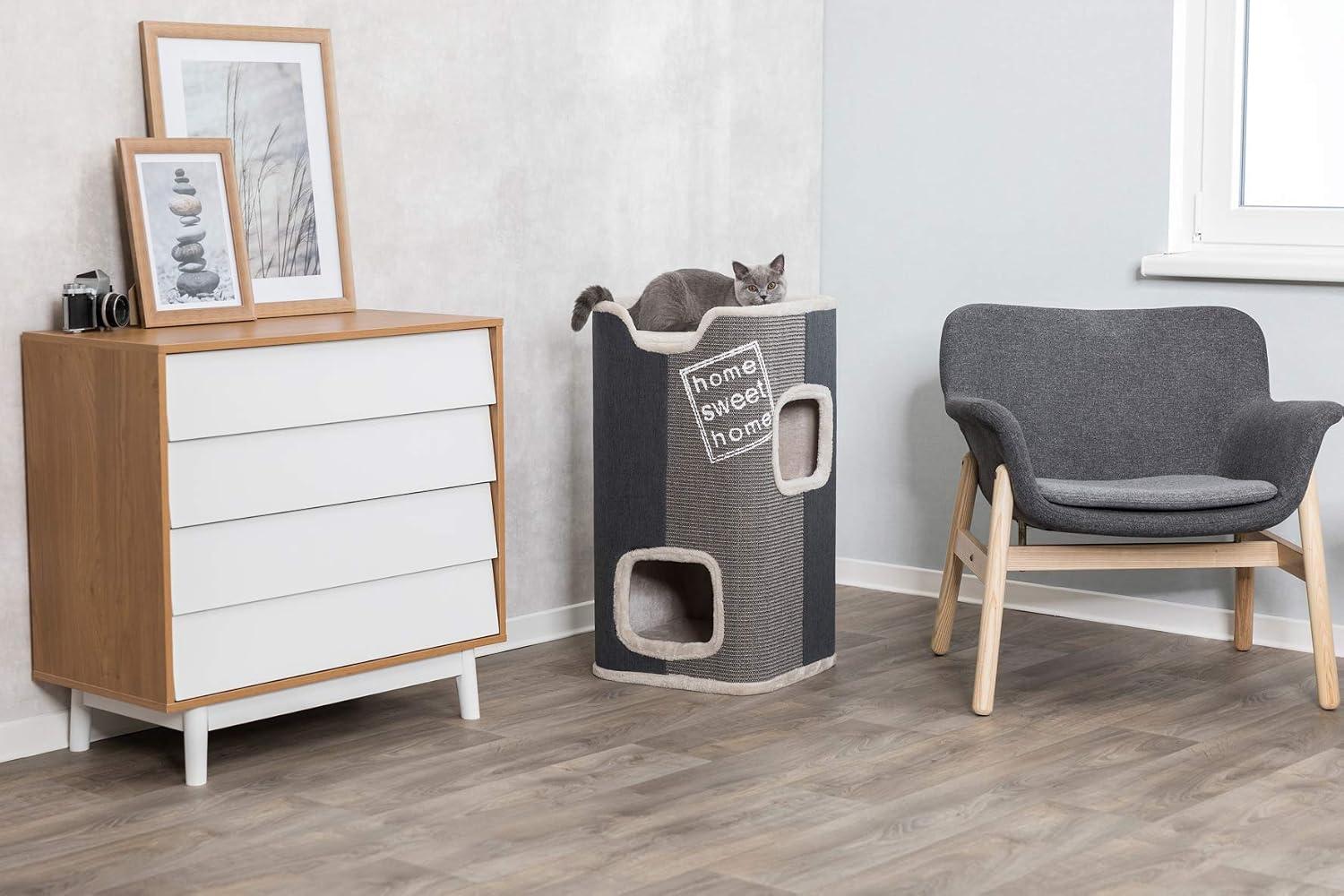 Trixie Jorge Cat Condo | 2-Story Condo Tower | Scratching Surface | Removable Cushions | Gray