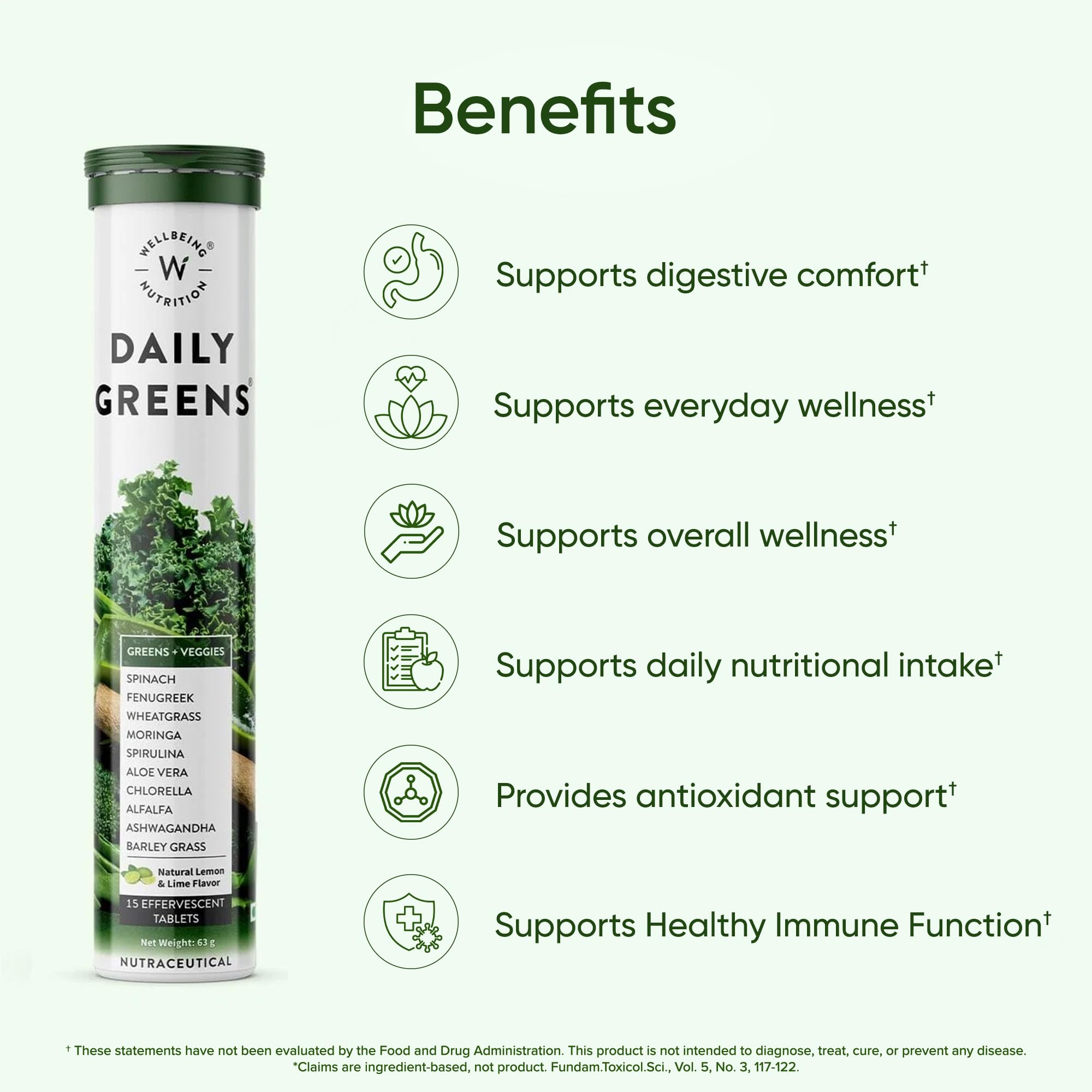 WELLBEING NUTRITION Daily Greens Wholefood Multivitamins | Superfoods & Antioxidants, Spirulina, Fenugreek, Moringa, Aloe Vera |Daily Nutrition & Immune Support | 15 Effervescent Tablets — Amazon image 4