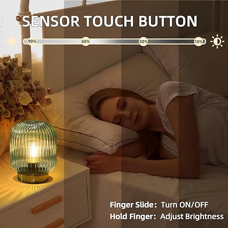 MJ PREMIER MJ PREMIER Rechargeable Lamp, Green Glass Lamp with Memory Function, Cordless LED Lamp with Dimmable Brightness, Decorative Touch Lamps for Bedroom Living Room photo 3
