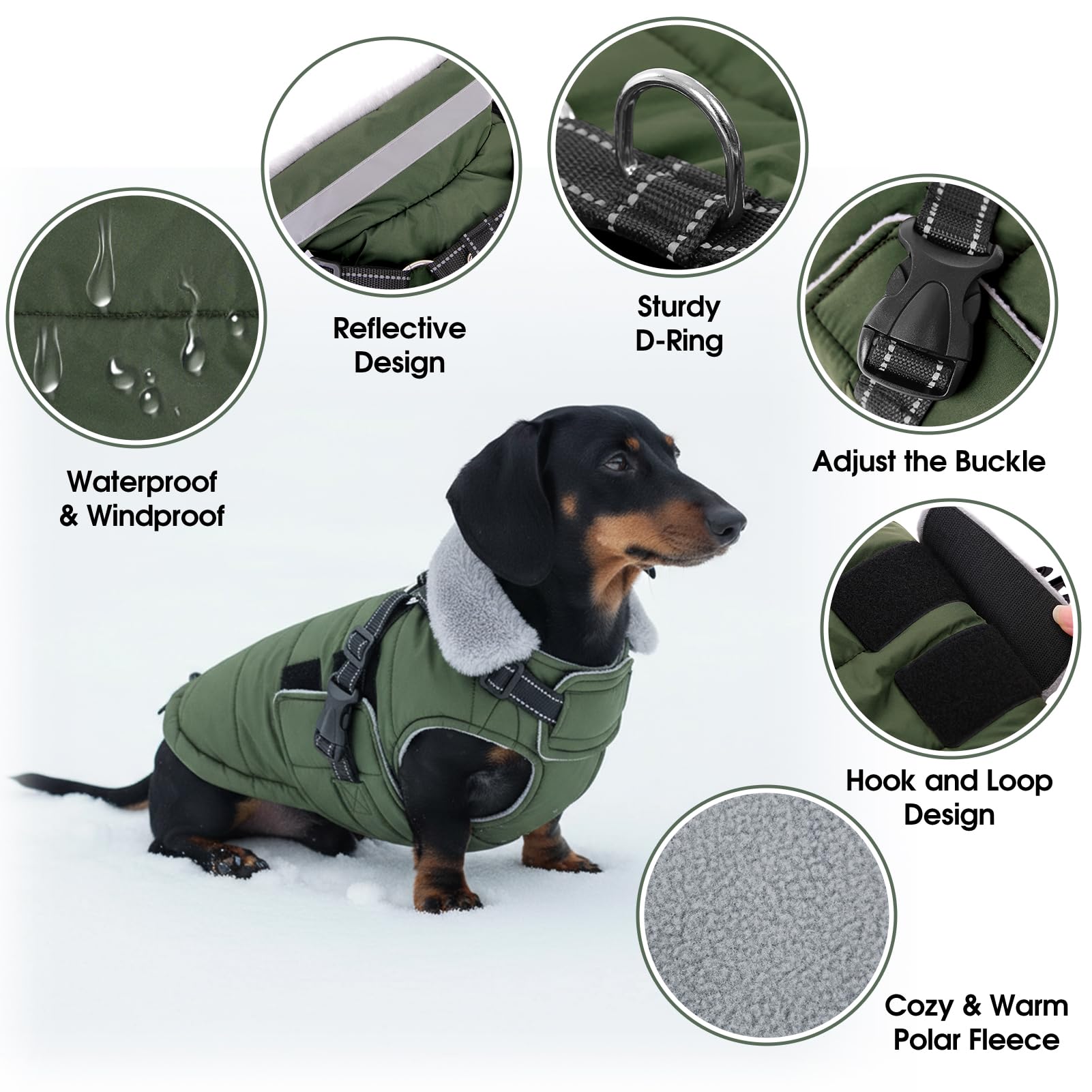 ASENKU Manteau Imperméable pour Chien d'hiver, Manteau pour Petit Chien avec Harnais Veste de Pluie Réfléchissante Coupe-Vent et Chaude pour Chiens pour l'hiver pour Petits, Moyens et Grands Chiens XL