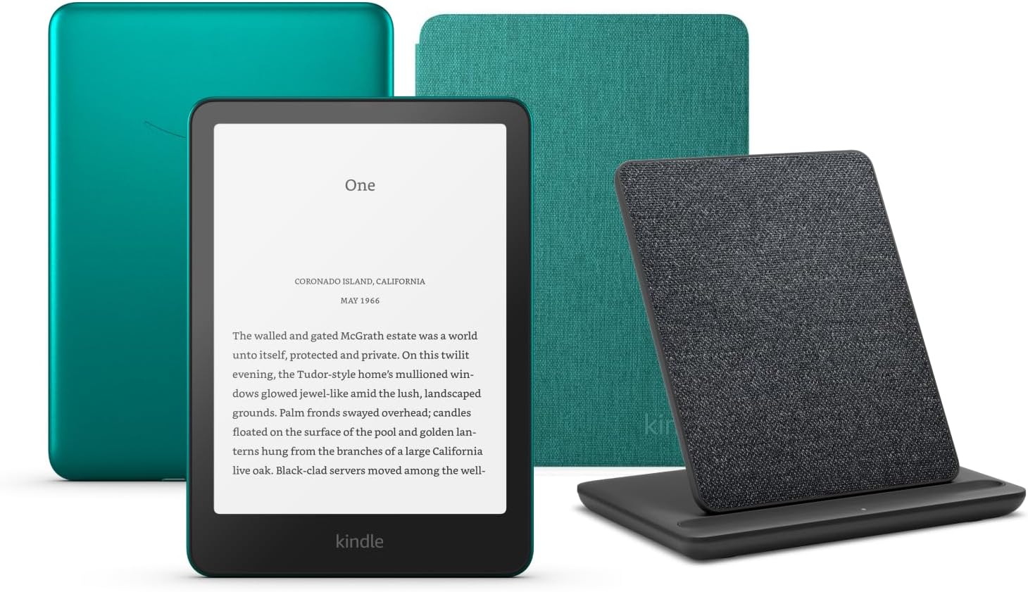Kindle Paperwhite Signature Edition 2024 Release 32 GB without ads, an Amazon Fabric Cover and a Made for Amazon Wireless Charging Dock