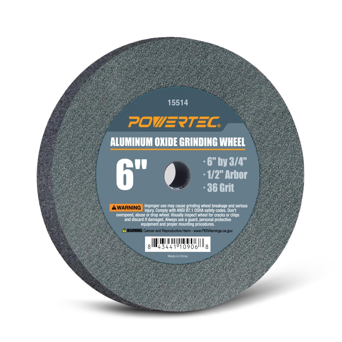 POWERTEC 15530 Mola in ossido di alluminio, 6 "x 3/4" con albero da 1/2", grana 36 e grana 100, 2 pezzi